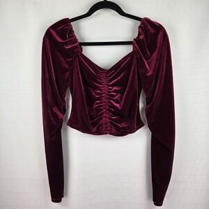 Mixed Threads LA‎ Velvet Crop Top Women's M Burgundy Whimsigoth Vamp Witchy Y2K